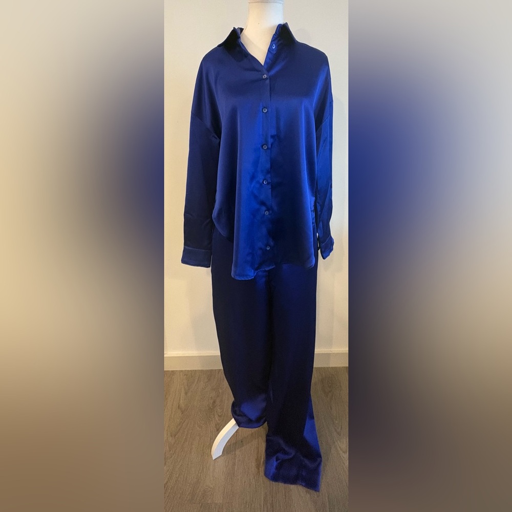 Zara Blue Satin Women's Pantsuit